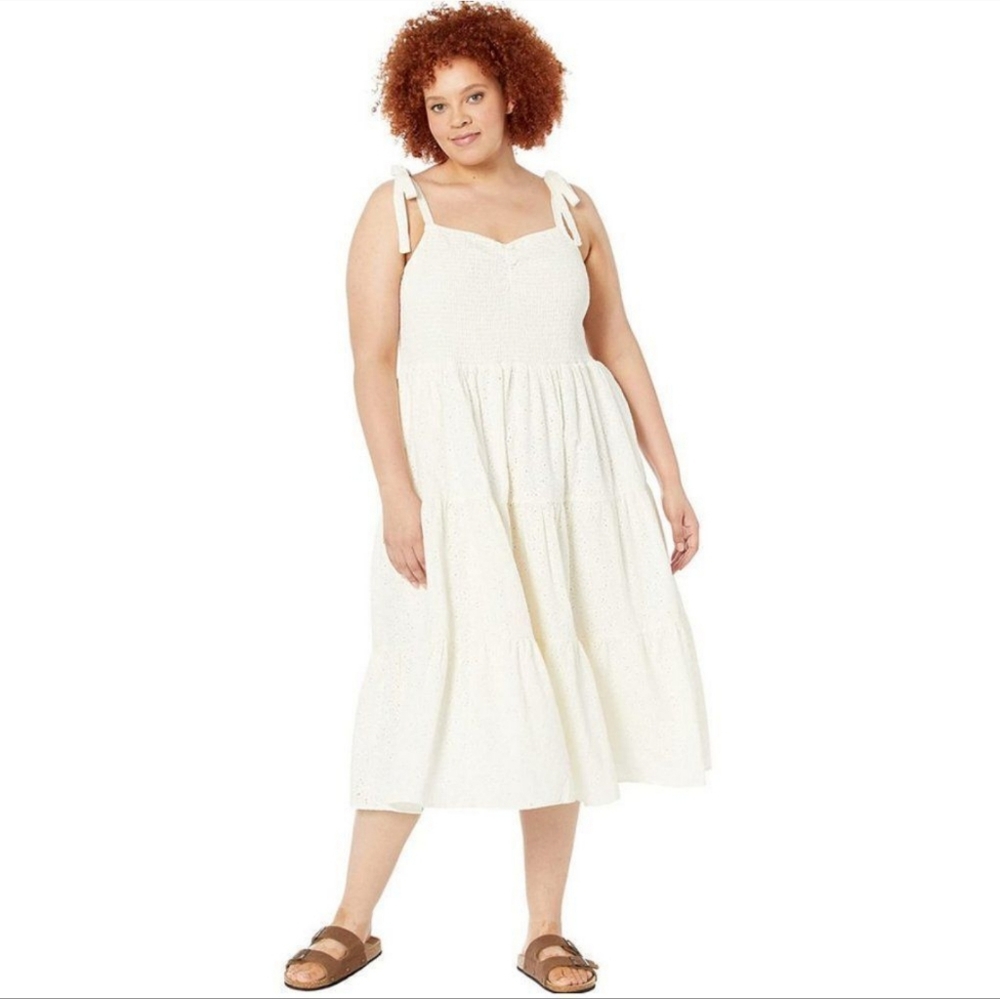 NEW Madewell Plus Eyelet Lucie Tie-Strap Tiered Midi‎ Dress Cream size 4x